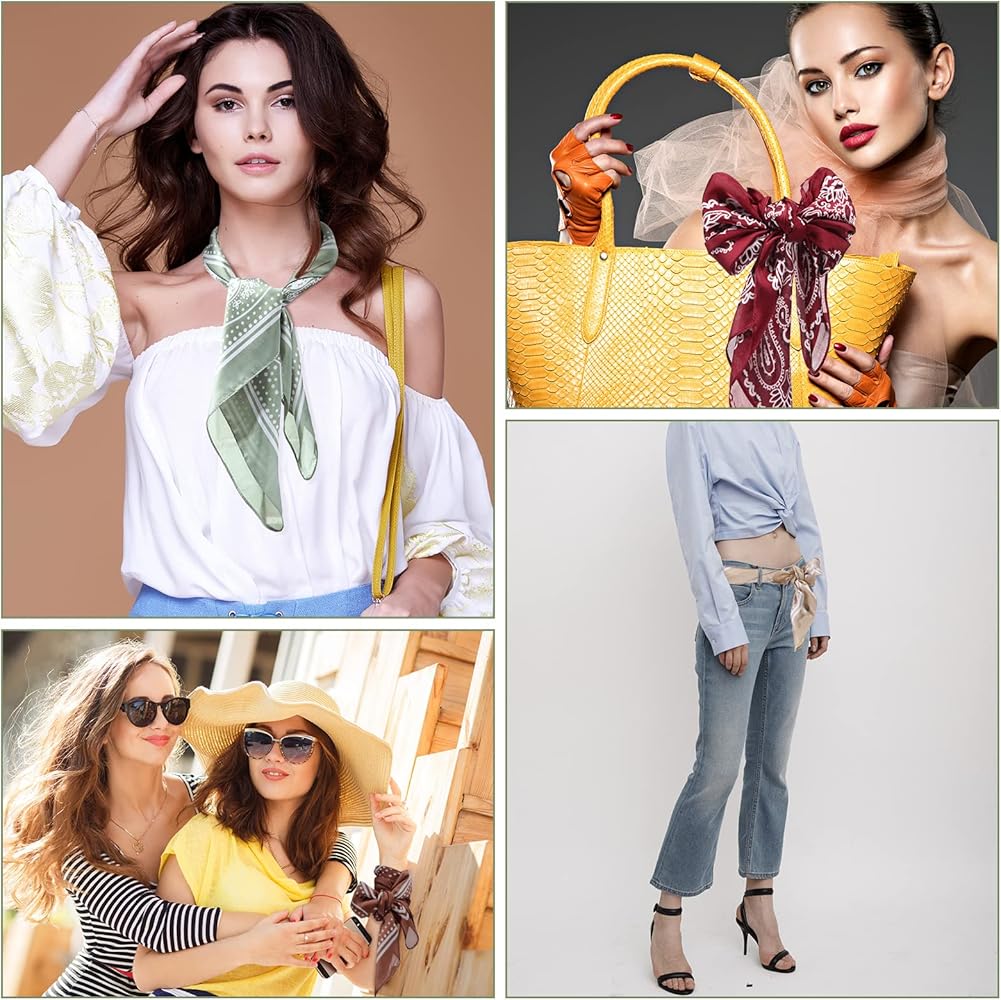 Zhanmai 8 Pcs 27.5 x 27.5 Inch Square Satin Head Scarves Women